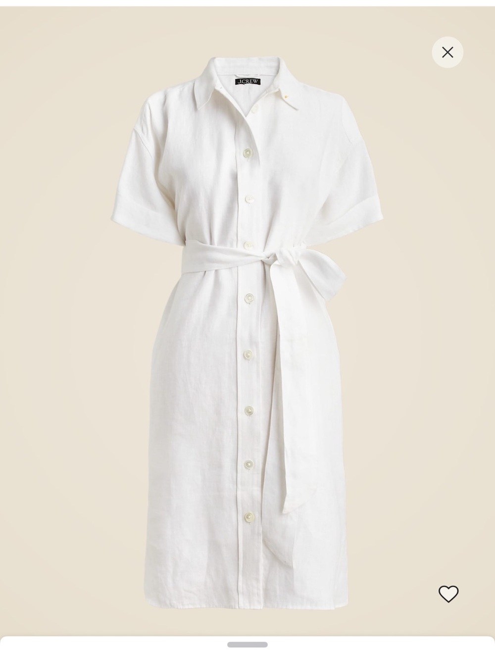 J. Crew Capitaine White Linen Shirt Dress with Waist Tie